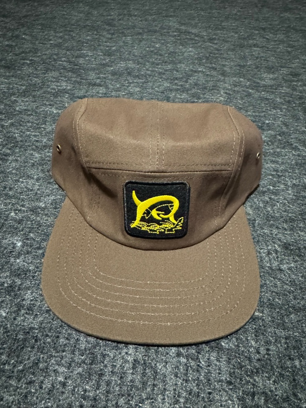 Marlin Fishing 5 Panel Short Bill Strapback Hat Cap Mens Brown Swordfish New